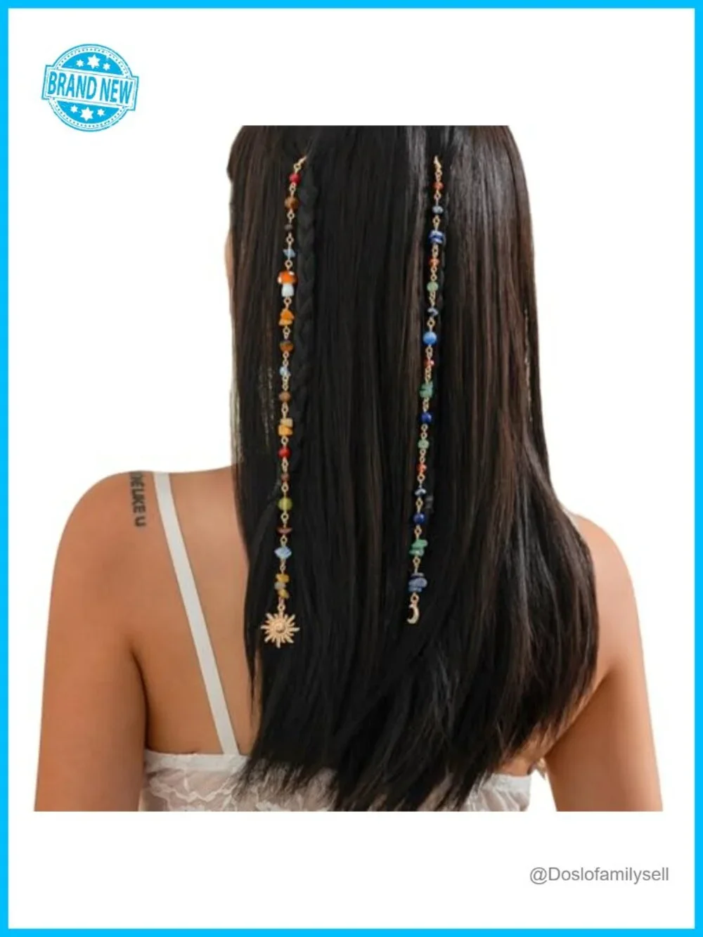 Summer Boho Crystal Long Tassel Hair Chain Vintage Beach Hairwear